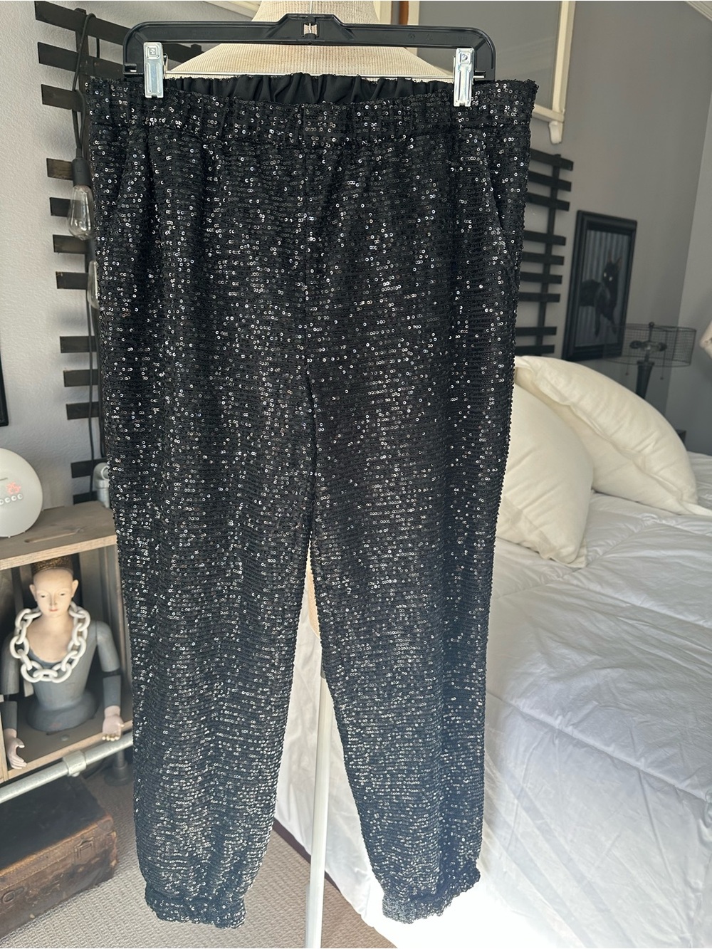 Sequin Jogger Style Black Pants size XL - Picture 3 of 17